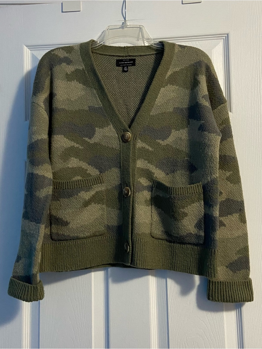 Lucky Brand Women’s Green Camouflage Wool Blend Cardigan Size S